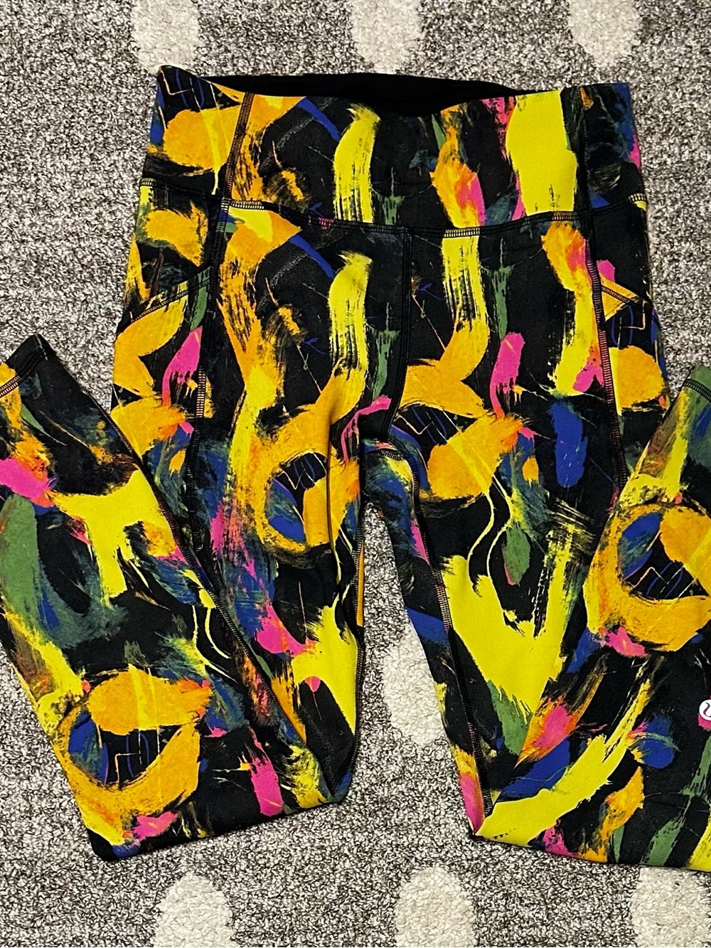 Lululemon Women's Active Brushstroke Print Leggings - Black & Yellow